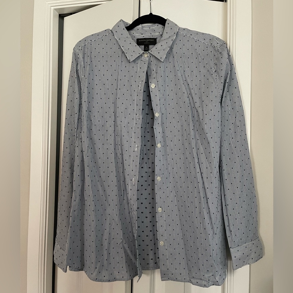 Blue striped/polka dot long sleeve button up shirt - NWOT